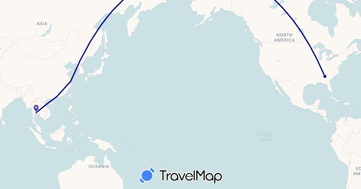 TravelMap itinerary: driving in China, Thailand, United States (Asia, North America)